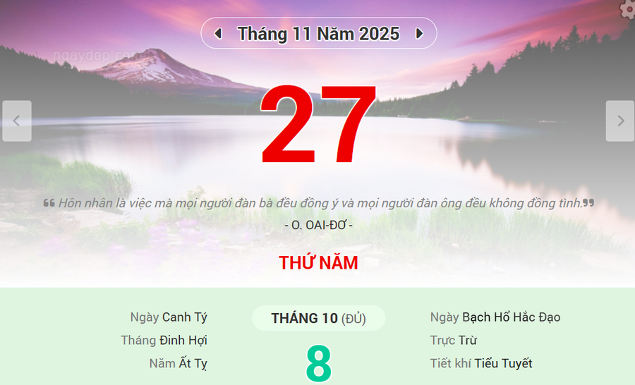 Lịch âm 27/11 - Xem lịch âm ngày 27/11