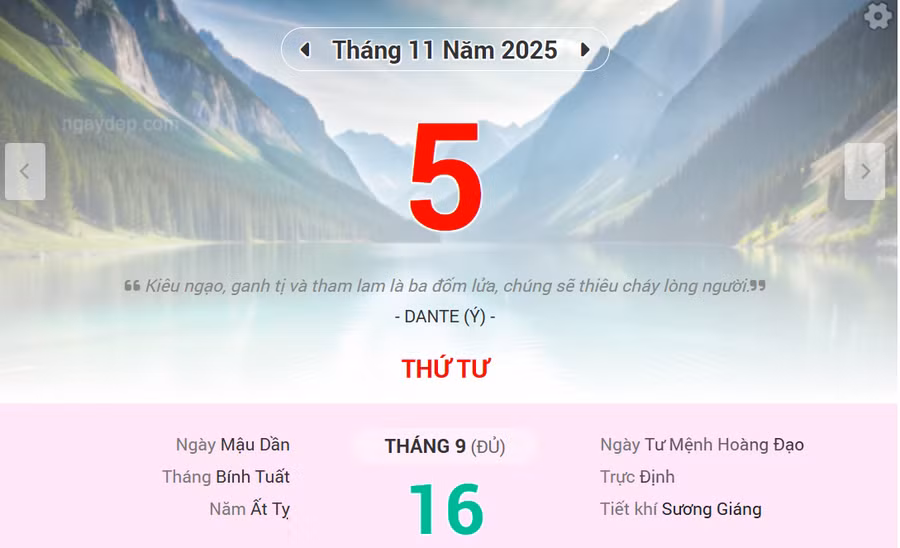 Lịch âm 5/11 - Xem lịch âm ngày 5/11