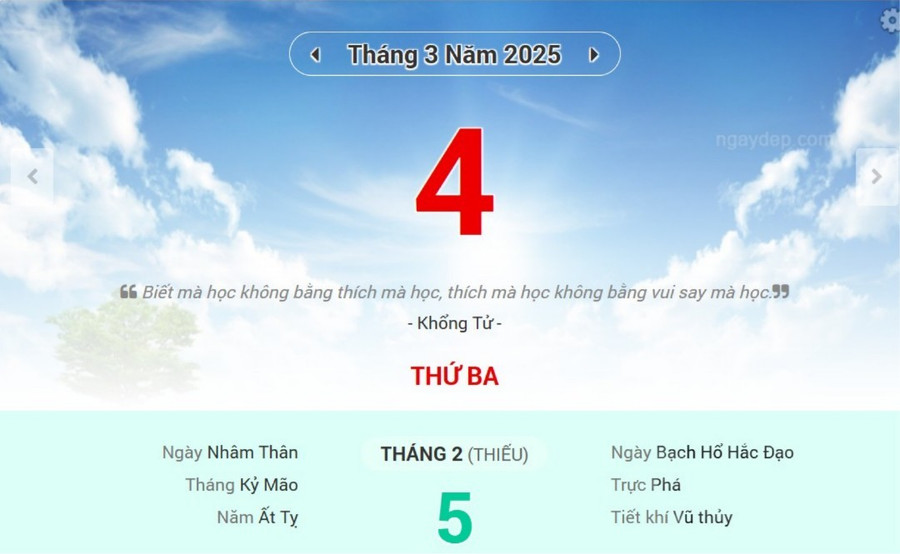 Lịch âm 4/3 - Xem lịch âm ngày 4/3