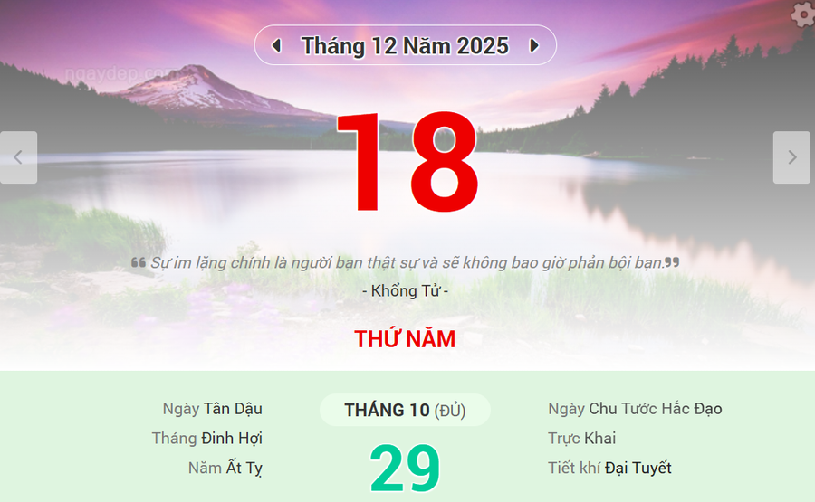 Lịch âm 18/12 - Xem lịch âm ngày 18/12