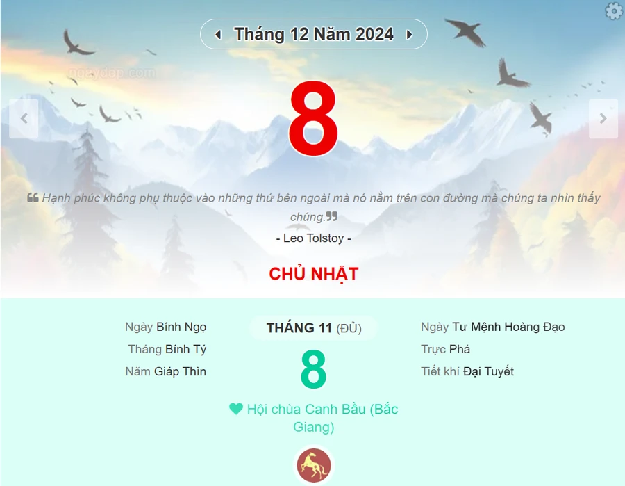 Lịch âm 8/12 - Xem lịch âm ngày 8/12