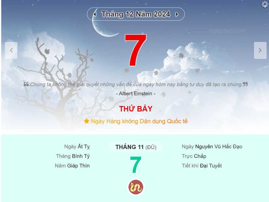 Lịch âm 7/12 - Xem lịch âm ngày 7/12