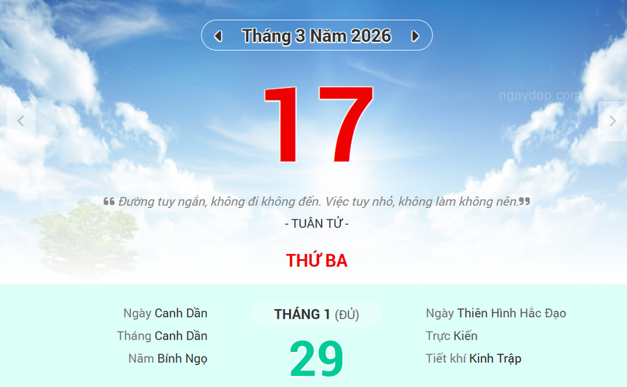 Lịch âm 17/3 - Xem lịch âm ngày 17/3