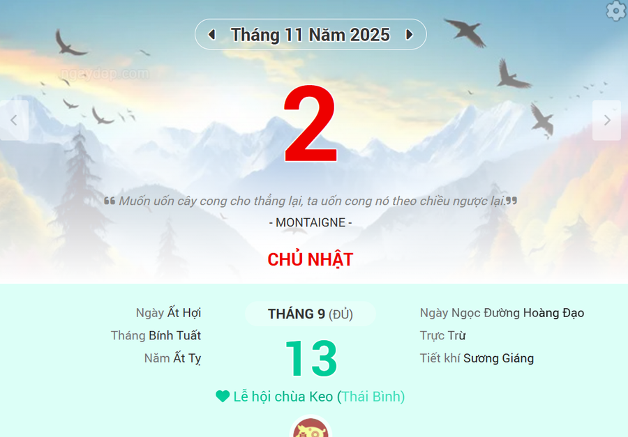 Lịch âm 2/11 - Xem lịch âm ngày 2/11