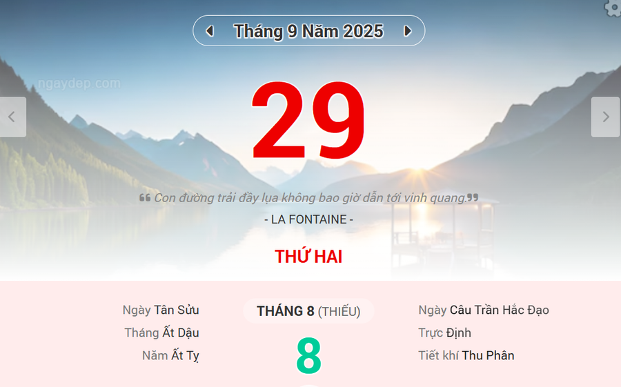 Lịch âm 29/9 - Xem lịch âm ngày 29/9