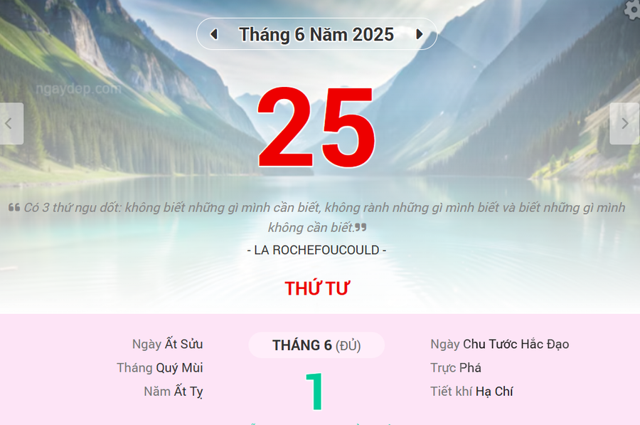 Lịch âm 25/6 - Xem lịch âm ngày 25/6