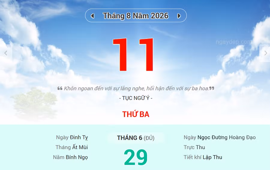Lịch âm 11/8 - Xem lịch âm ngày 11/8