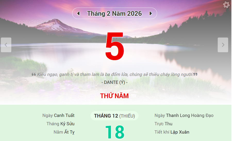 Lịch âm 5/2 - Xem lịch âm ngày 5/2/2026