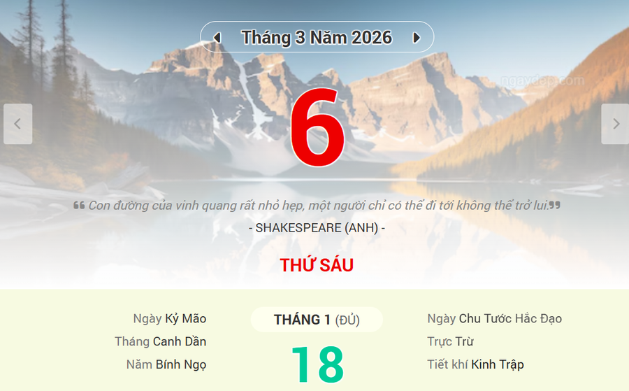 Lịch âm 6/3 - Xem lịch âm ngày 6/3