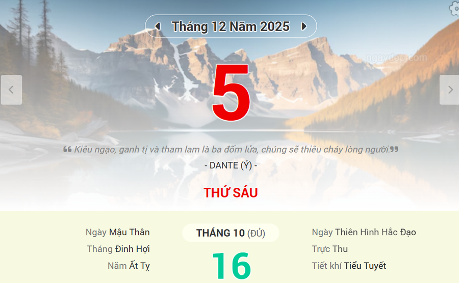 Lịch âm 5/12 - Xem lịch âm ngày 5/12