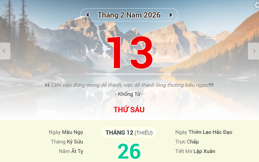 Lịch âm 13/2 - Xem lịch âm ngày 13/2/2026