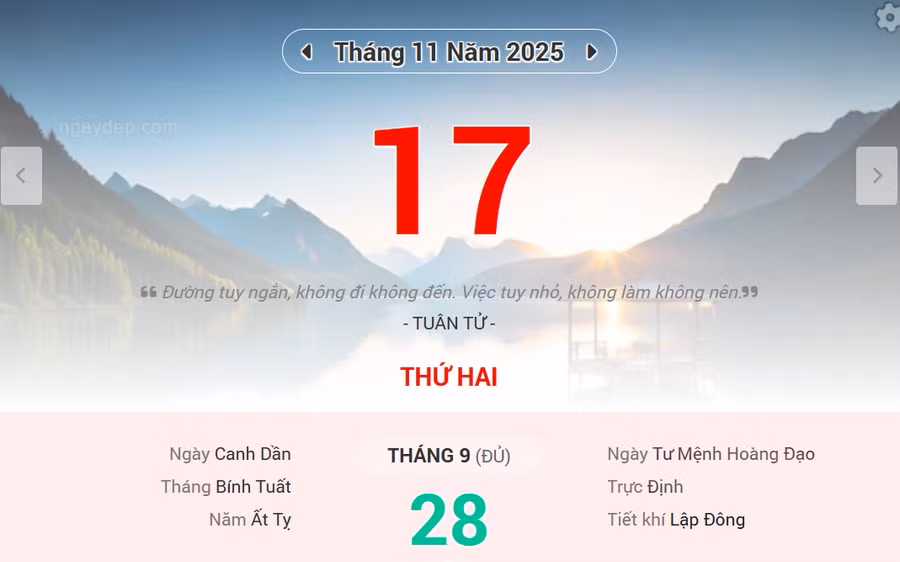 Lịch âm 17/11 - Xem lịch âm ngày 17/11