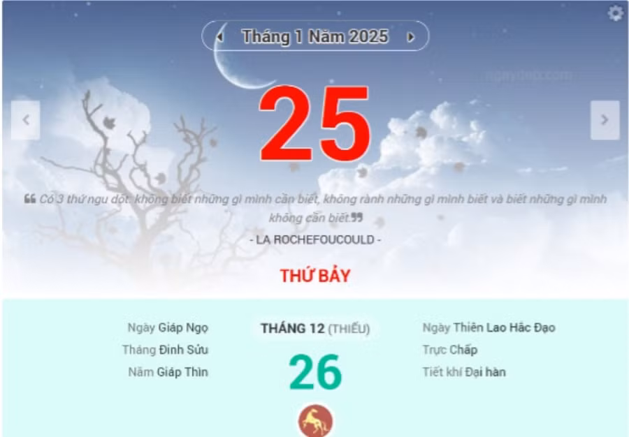 Lịch âm 25/12 - Xem lịch âm ngày 25/12