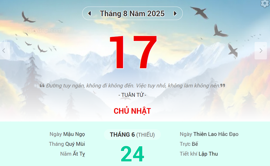 Lịch âm 17/8 - Xem lịch âm ngày 17/8