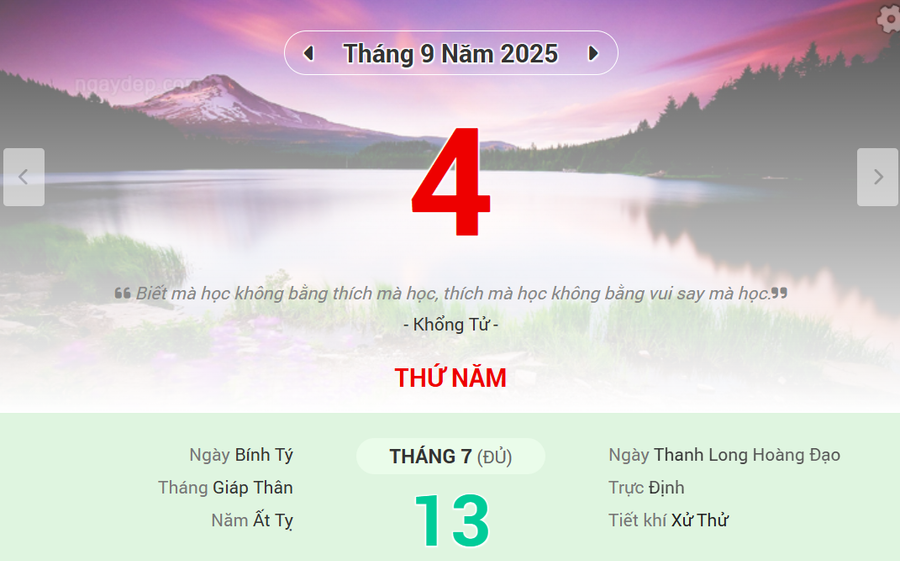 Lịch âm 4/9 - Xem lịch âm ngày 4/9