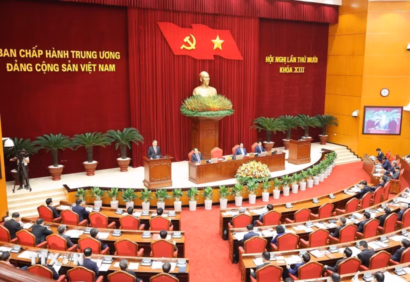 Phiên khai mạc Hội nghị lần thứ 10 Ban Chấp hành Trung ương Đảng Cộng sản Việt Nam khóa XIII. (Ảnh: Dương Giang/TTXVN).