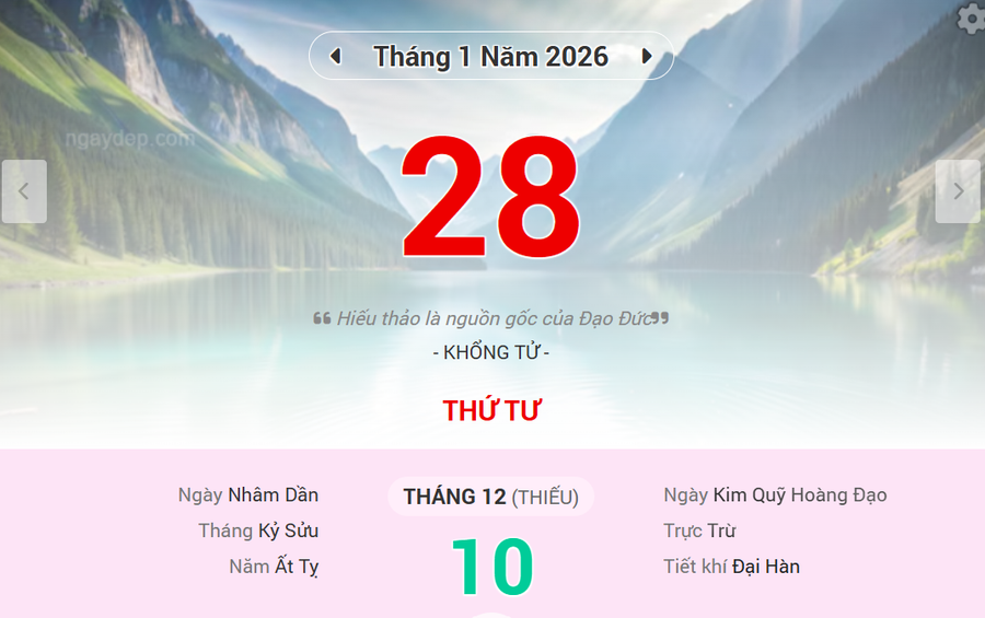 Lịch âm 28/1 - Xem lịch âm ngày 28/1/2026