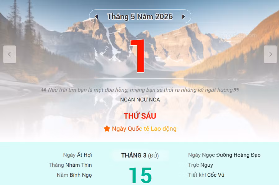 Lịch âm 1/5 - Xem lịch âm ngày 1/5