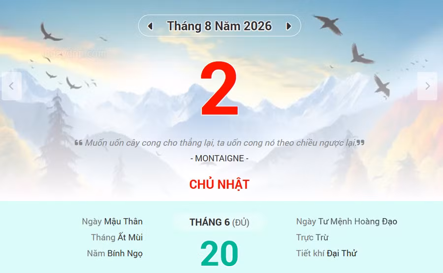 Lịch âm 2/8 - Xem lịch âm ngày 2/8