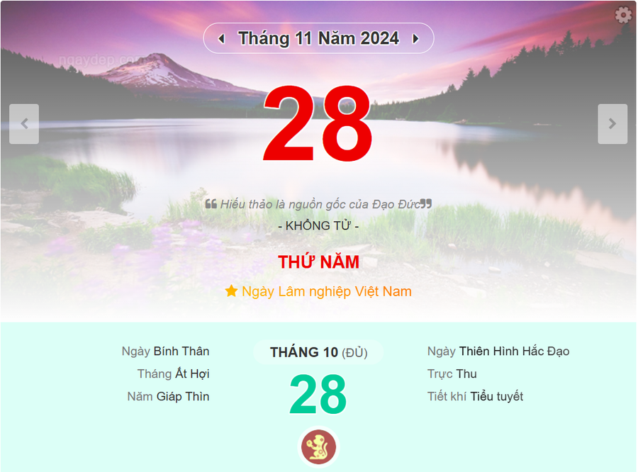 Lịch âm 28/11 - Xem lịch âm ngày 28/11