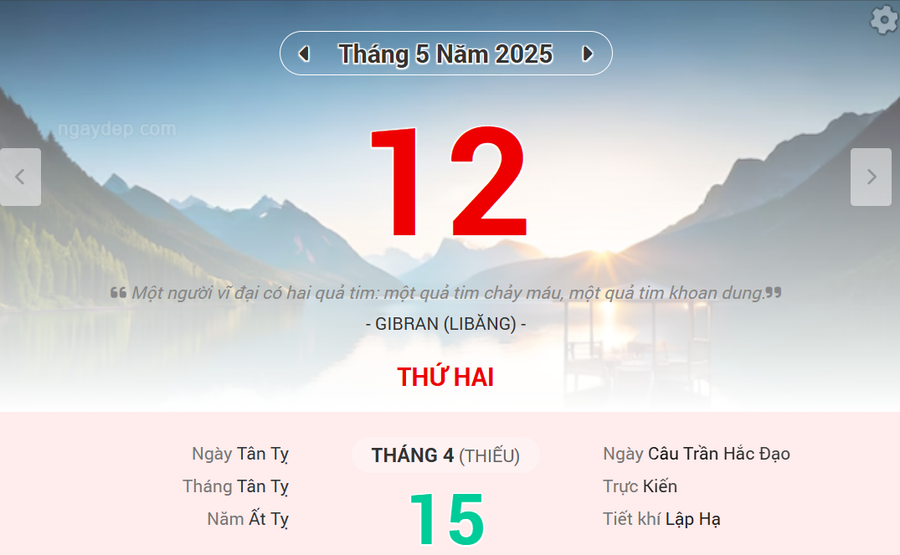 Lịch âm 12/5 - Xem lịch âm ngày 12/5