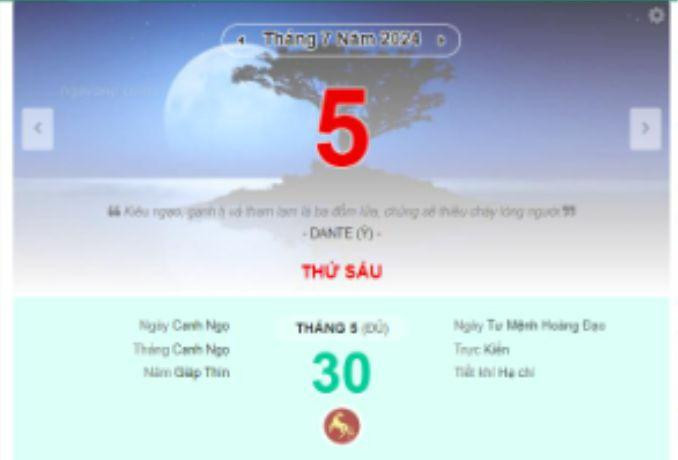 Lịch âm hôm nay - Xem lịch âm ngày 5/7