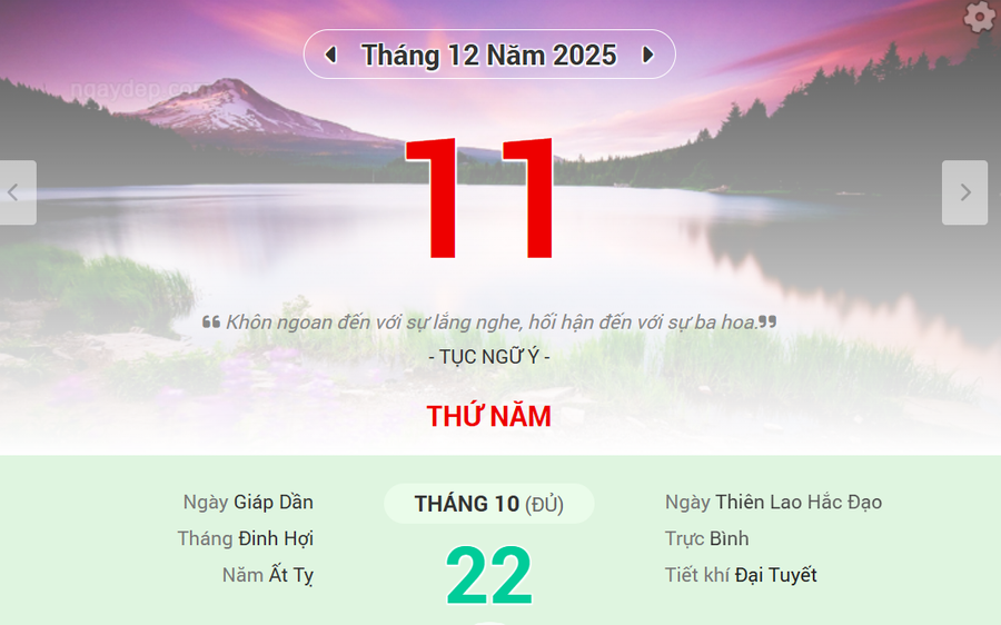 Lịch âm 11/12 - Xem lịch âm ngày 11/12