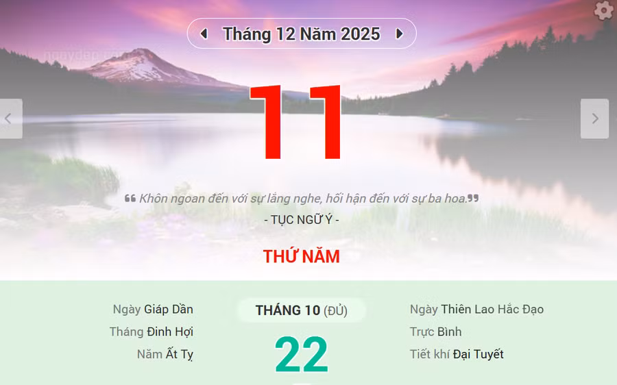 Lịch âm 11/12 - Xem lịch âm ngày 11/12