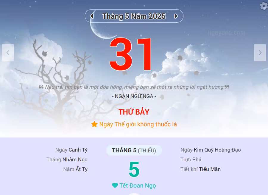 Lịch âm 31/5 - Xem lịch âm ngày 31/5