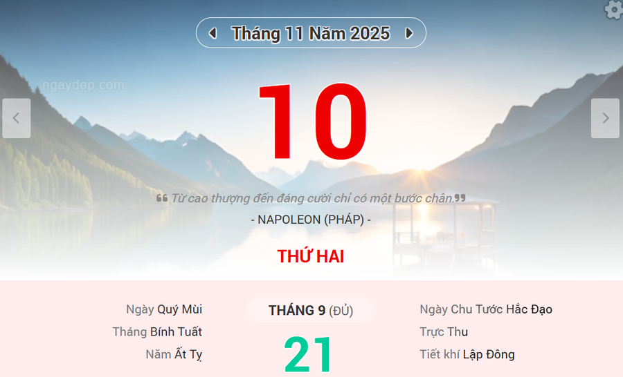 Lịch âm 10/11 - Xem lịch âm ngày 10/11