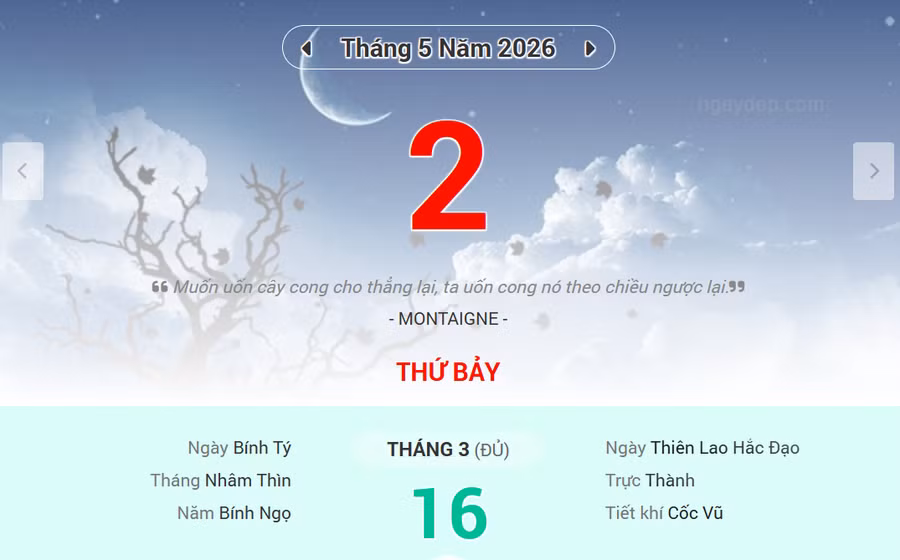 Lịch âm 2/5 - Xem lịch âm ngày 2/5