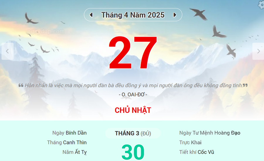 Lịch âm 27/4 - Xem lịch âm ngày 27/4