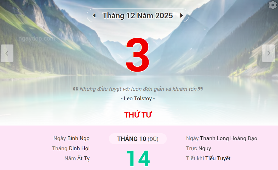 Lịch âm 3/12 - Xem lịch âm ngày 3/12