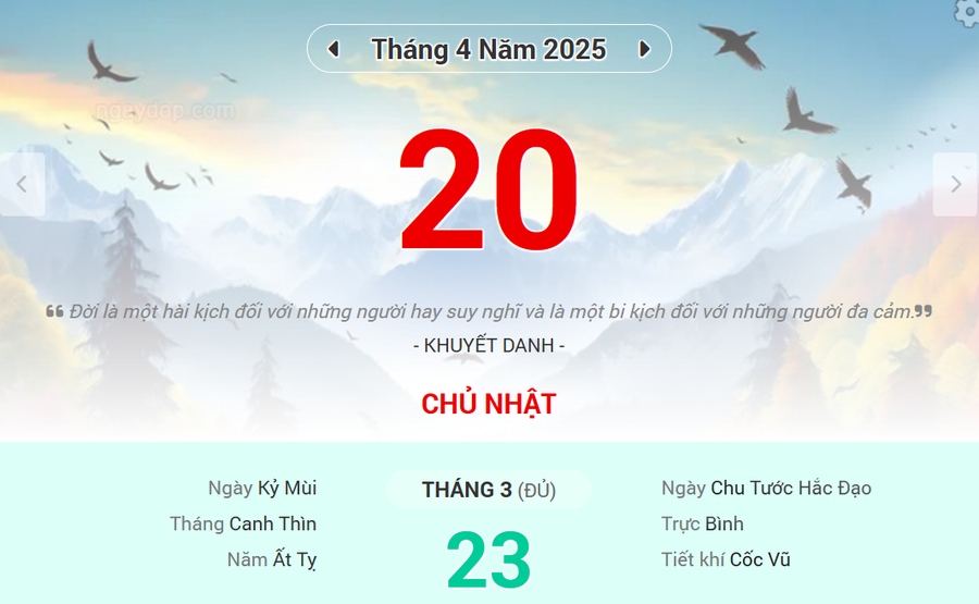 Lịch âm 20/4 - Xem lịch âm ngày 20/4