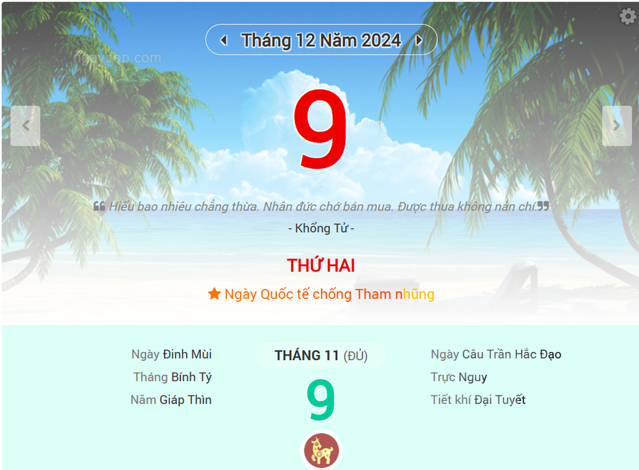 Lịch âm 9/12 - Xem lịch âm ngày 9/12