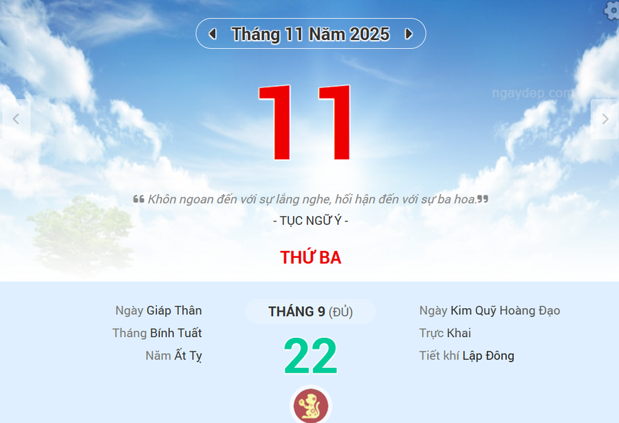 Lịch âm 11/11 - Xem lịch âm ngày 11/11