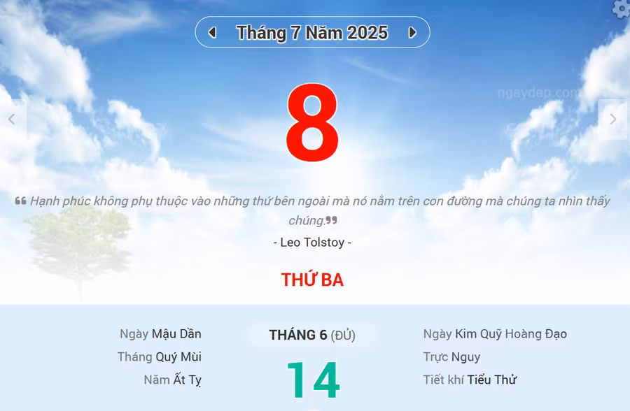 Lịch âm 8/7 - Xem lịch âm ngày 8/7