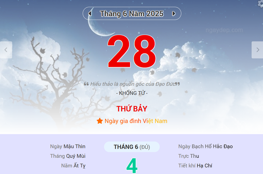 Lịch âm 28/6 - Xem lịch âm ngày 28/6
