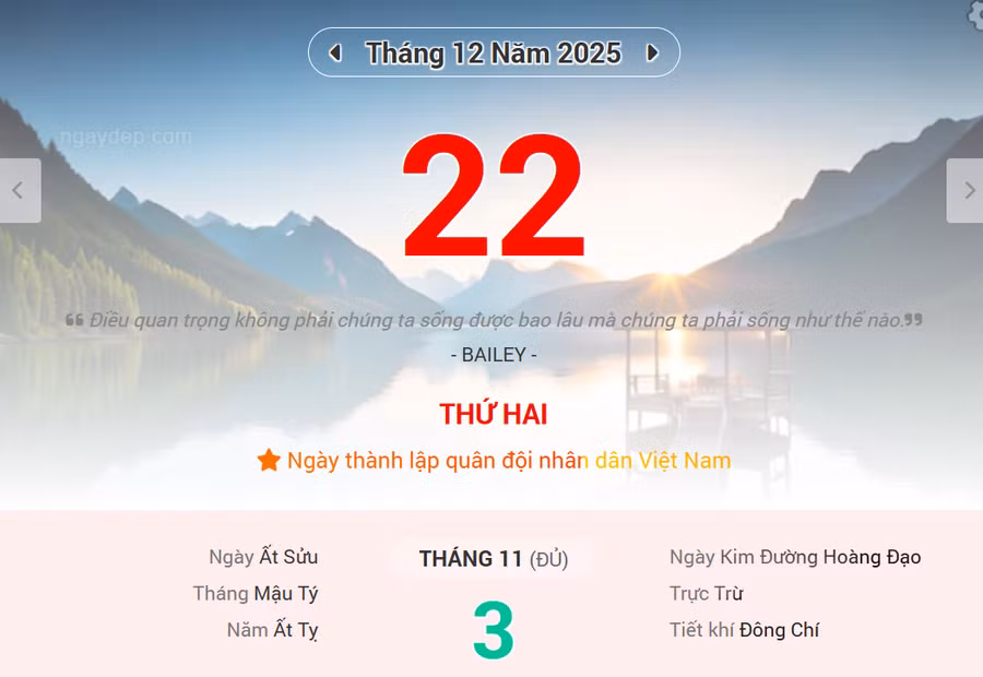 Lịch âm 22/12 - Xem lịch âm ngày 22/12