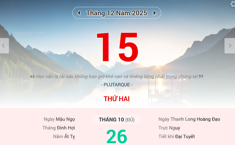 Lịch âm 15/12 - Xem lịch âm ngày 15/12