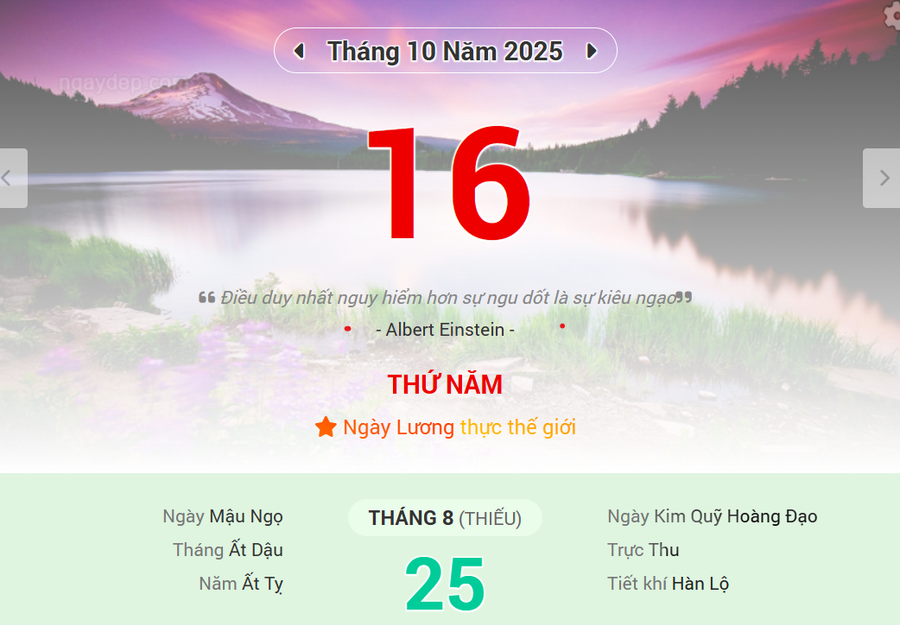 Lịch âm 16/10 - Xem lịch âm ngày 16/10