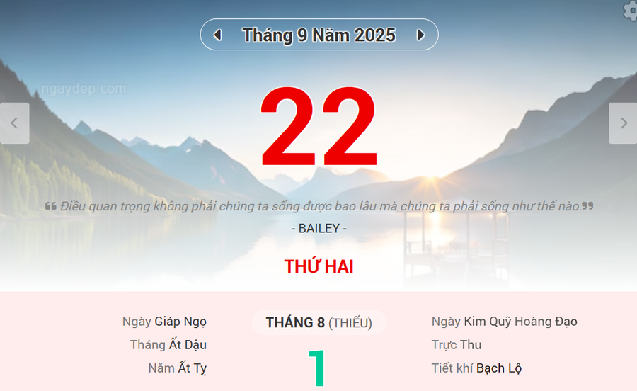 Lịch âm 22/9 - Xem lịch âm ngày 22/9