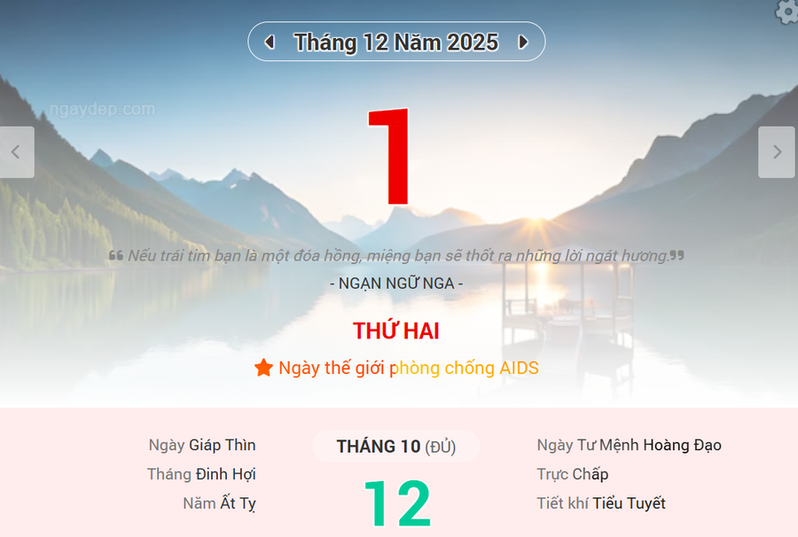 Lịch âm 1/12 - Xem lịch âm ngày 1/12 