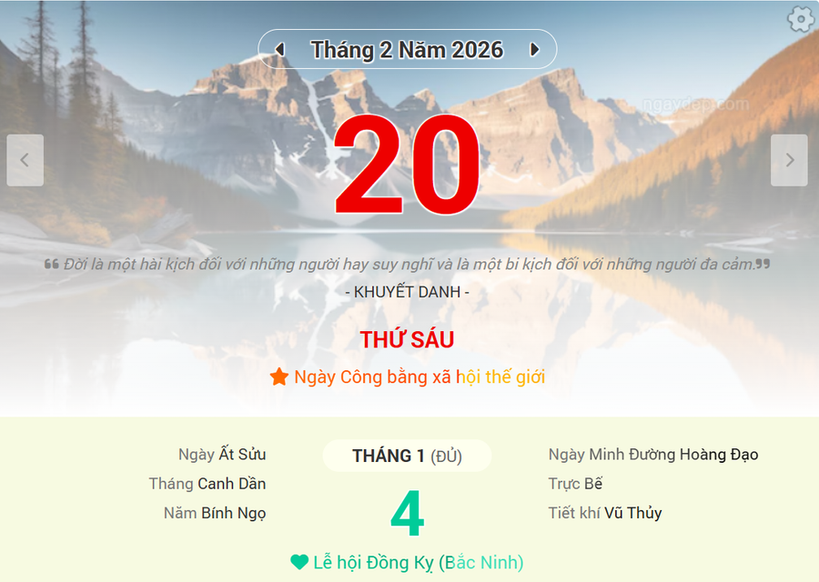 Lịch âm 20/2 - Xem lịch âm ngày 20/2