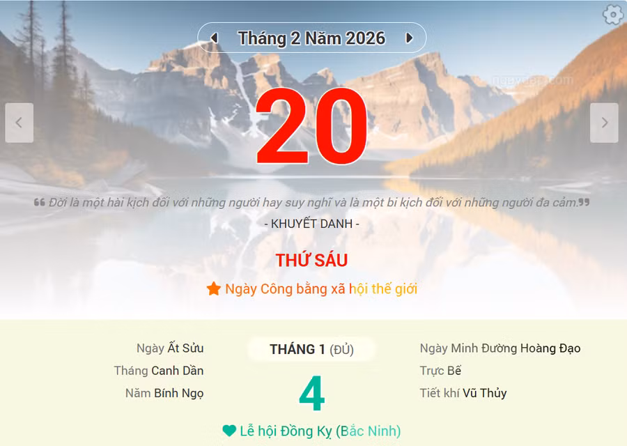 Lịch âm 20/2 - Xem lịch âm ngày 20/2