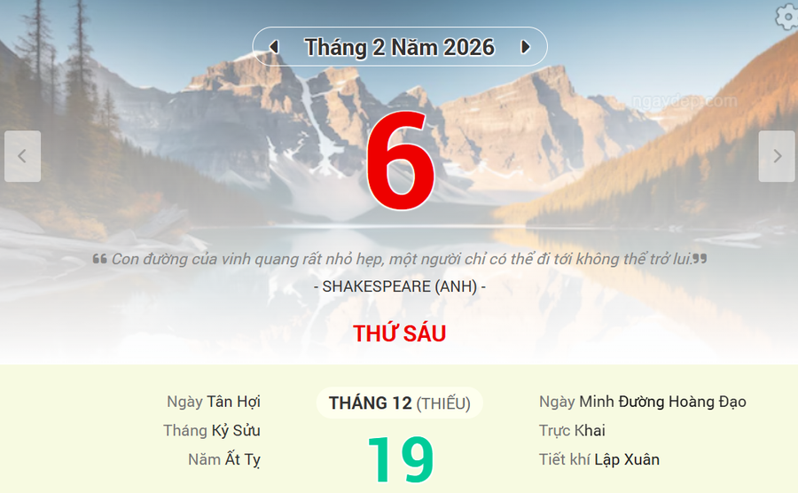 Lịch âm 6/2 - Xem lịch âm ngày 6/2/2026