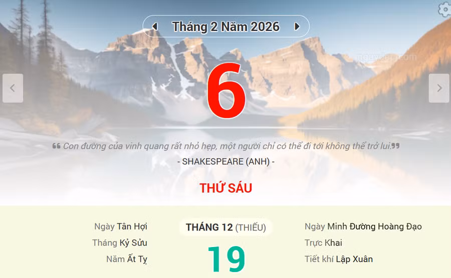 Lịch âm 6/2 - Xem lịch âm ngày 6/2/2026