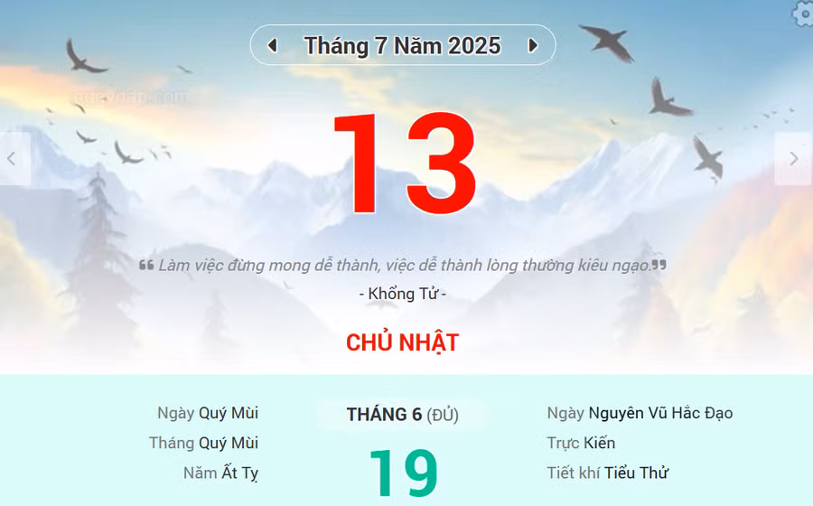 Lịch âm 13/7 - Xem lịch âm ngày 13/7