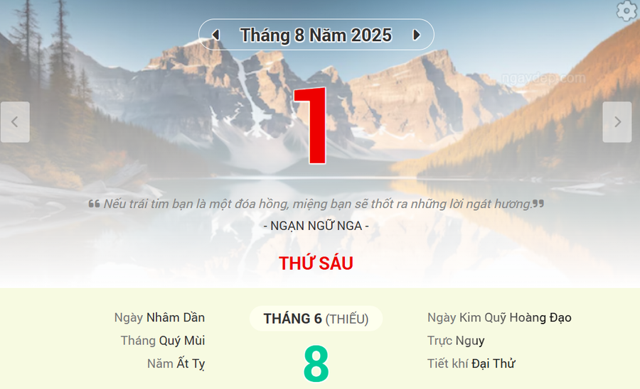 Lịch âm 1/8 - Xem lịch âm ngày 1/8