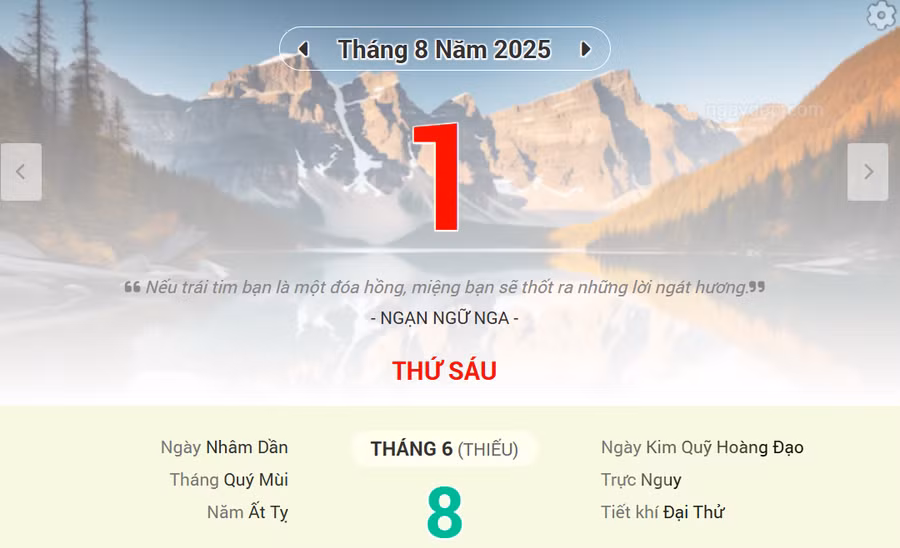 Lịch âm 1/8 - Xem lịch âm ngày 1/8